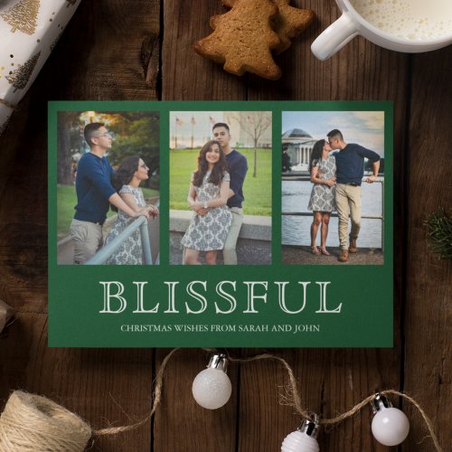 Blissful Christmas  Three Photo Collage Holiday Card