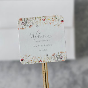 Blissful Colorful Boho Wildflower Wedding Welcome Square Sticker