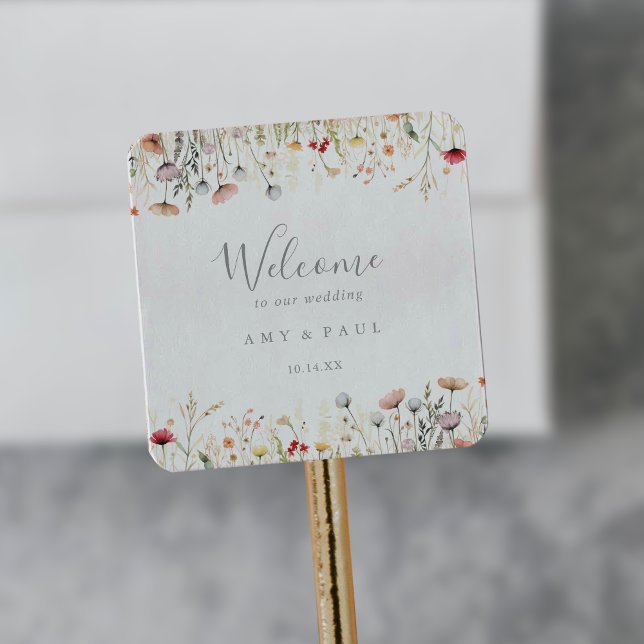 Blissful Colorful Boho Wildflower Wedding Welcome Square Sticker (Creator Uploaded)