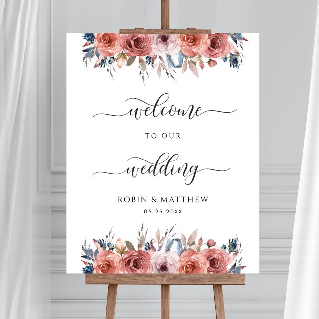 Blissful Floral Blush Blue Wedding Welcome Sign (Creator Uploaded)