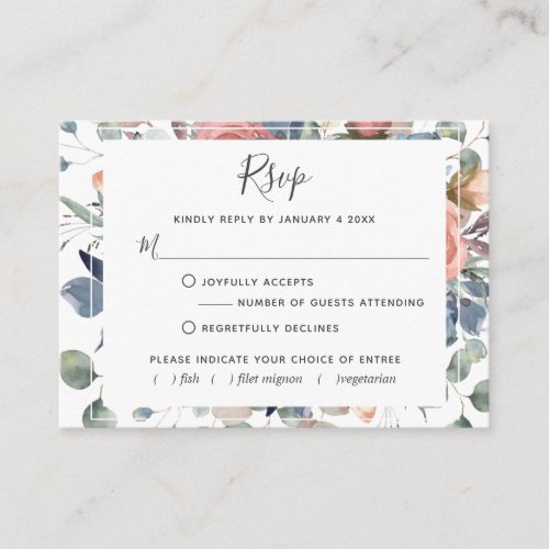 Blissful Floral Dusty Blue and Greenery RSVP Card