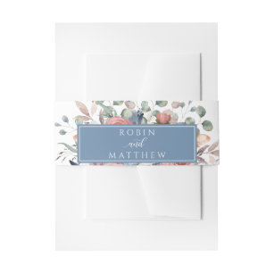 Blissful Floral, Dusty Blue and Greenery Wedding Invitation Belly Band