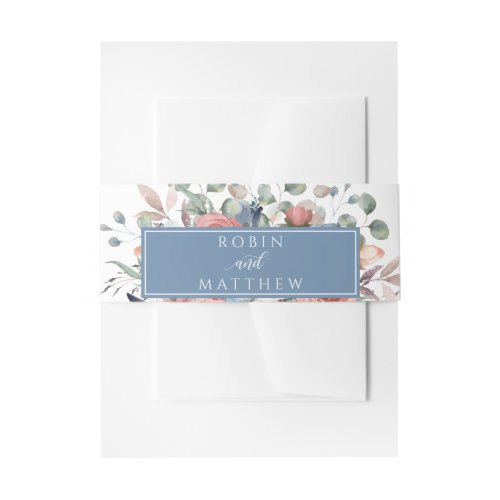 Blissful Floral Dusty Blue and Greenery Wedding Invitation Belly Band