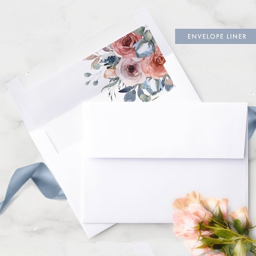Blissful Floral Dusty Blue and Peach Blush Pink Envelope Liner