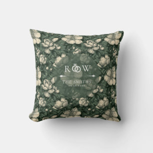 Blissful Green Gardenias Retro Wedding Throw Pillow