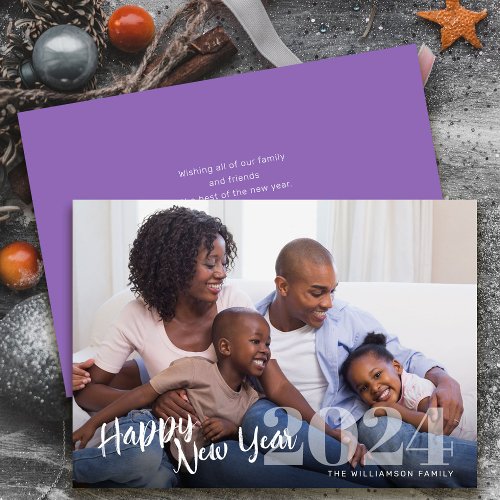 Blissful Happy New Year Script Photo and Message Holiday Card