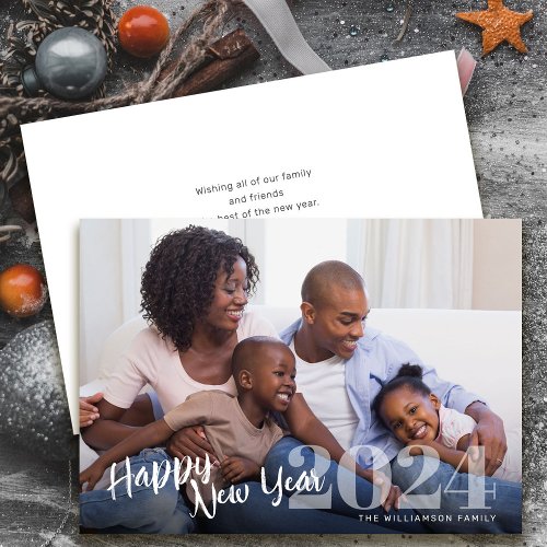 Blissful Happy New Year Script Photo and Message Holiday Card