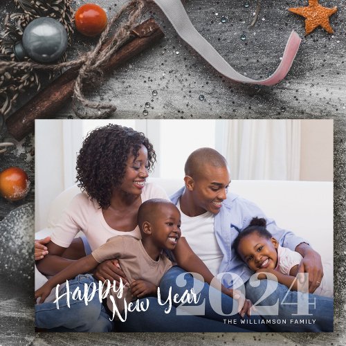 Blissful Happy New Year Script Photo Holiday Card