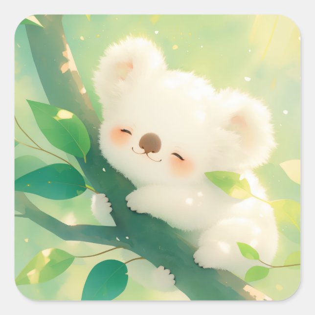 Blissful Koala Hugging a Branch Square Sticker (Front)