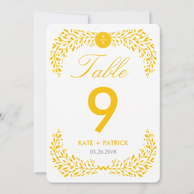 Blissful Laurel Double Sided Table Number Card (Front)