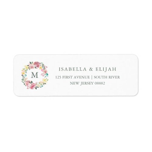 Blissful Love  Watercolor Pink Floral Monogram Label