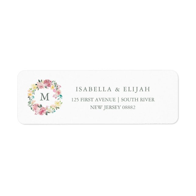 Blissful Love | Watercolor Pink Floral Monogram Label (Front)