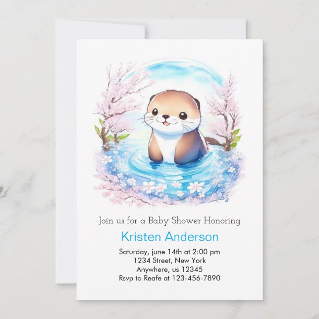 Blissful Otter Watercolor Paradise Boy Baby Shower Invitation (Front)