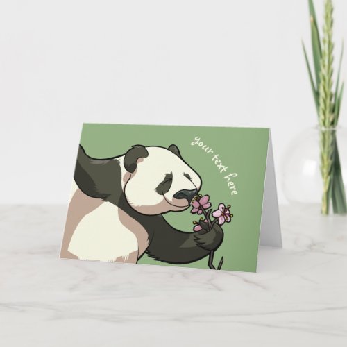 Blissful Panda Smelling Blossom Flowers Cartoon Card