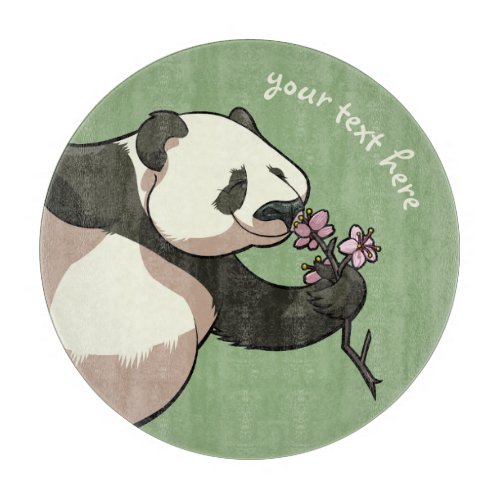 Blissful Panda Smelling Blossom Flowers Cartoon Cutting Board