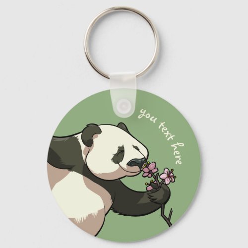 Blissful Panda Smelling Blossom Flowers Cartoon Keychain