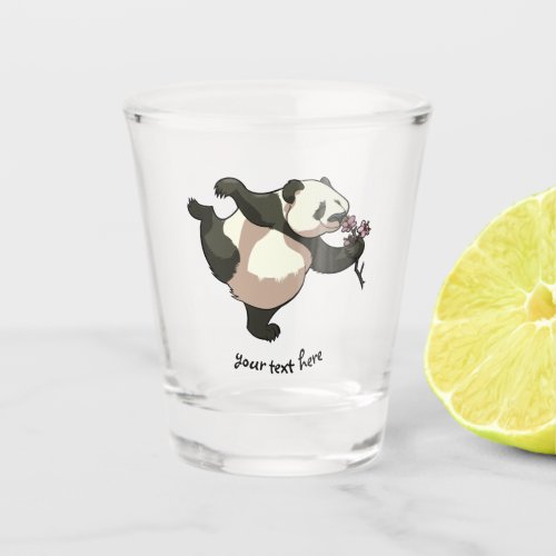 Blissful Panda Smelling Blossom Flowers Cartoon Shot Glass