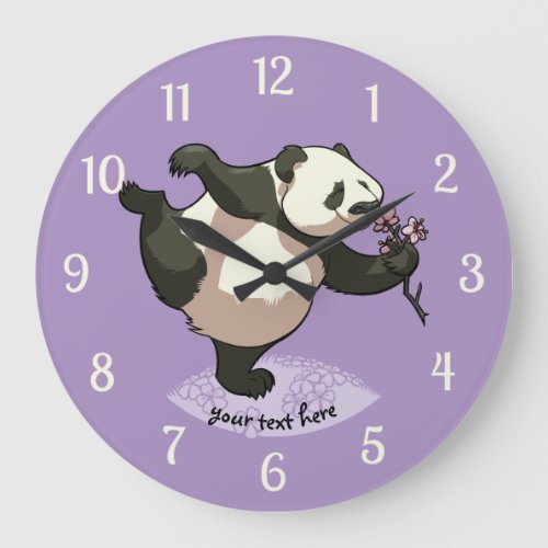 Blissful Panda Smelling Blossom Flowers With Text Large Clock