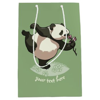 Blissful Panda Smelling Blossom Flowers With Text Medium Gift Bag by NoodleWings at Zazzle
