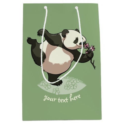 Blissful Panda Smelling Blossom Flowers With Text Medium Gift Bag