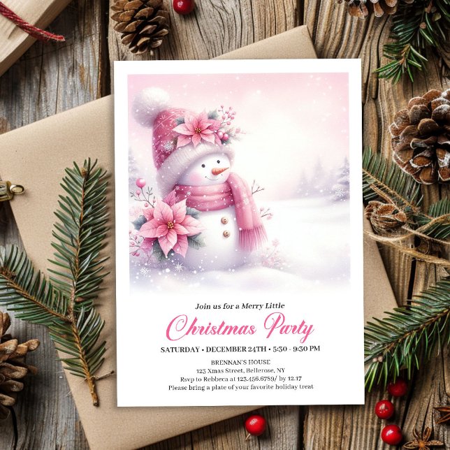Blissful Pink Snowman Digital Christmas Invite Kid (Blissful Pink Snowman Digital Christmas Invite for Kids)