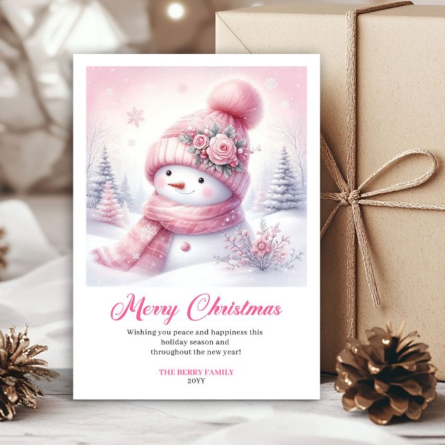 Blissful pink snowman kids card editable download (Blissful pink snowman kids card editable download)