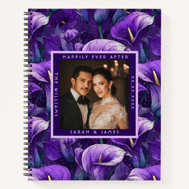 Blissful Purple Calla Lilies Flower Botanical Wedd Notebook (Front)