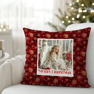 Blissful Red and Gold Vintage Angel Christmas Throw Pillow