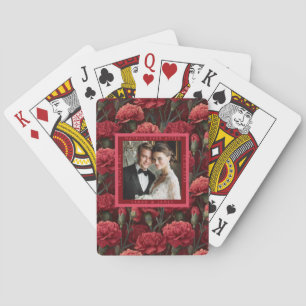 Blissful Red Carnation Charm Botanical Wedding Poker Cards