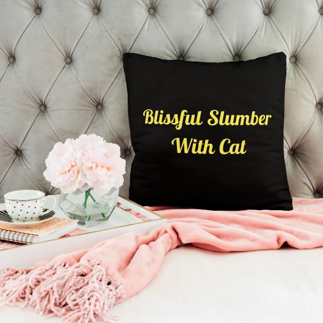 Blissful Slumber With Cat Personalized Pet Black Throw Pillow (Creator Uploaded)