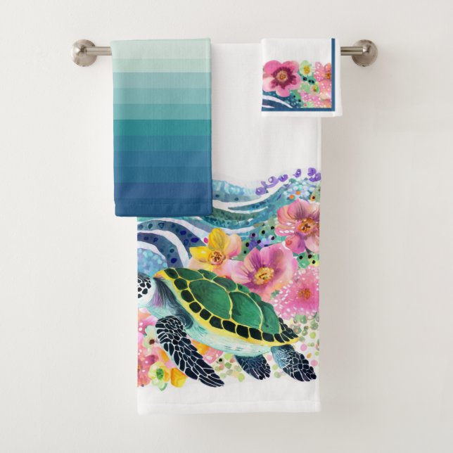 Blissful Waves & Turtle Customizable Towel Set (Insitu)