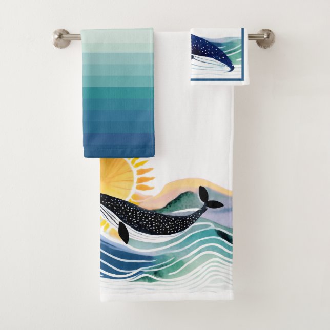 Blissful Waves & Whales Customizable Towel Set (Insitu)