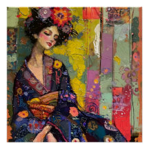 Blissful Woman in Kimono