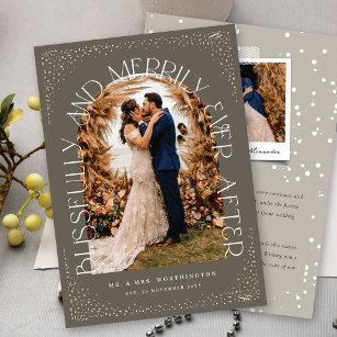 Blissfully & Merrily Ever After Arch Wedding Photo Holiday Card