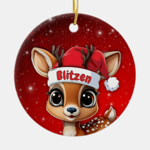 Blitzen Baby Deer, Fawn, Doe, Reindeer🦌 🎄 Ceramic Ornament