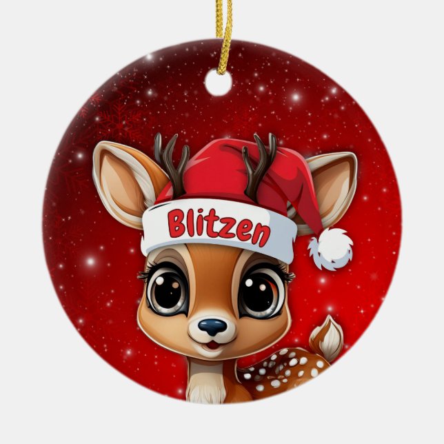 Blitzen Baby Deer, Fawn, Doe, Reindeer🦌 🎄 Ceramic Ornament (Front)