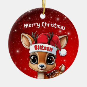 Blitzen Baby Deer, Fawn, Doe, Reindeer🦌 🎄 Ceramic Ornament