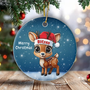 Blitzen Cute animal reindeer character, deer 🦌 🎄 Ceramic Ornament