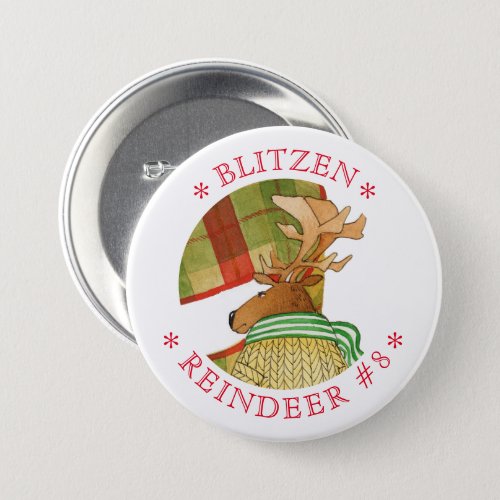 BLITZEN REINDEER Round Pin Button