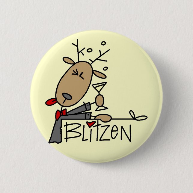 Blitzen Reindeer T-shirts and Gifts Button (Front)