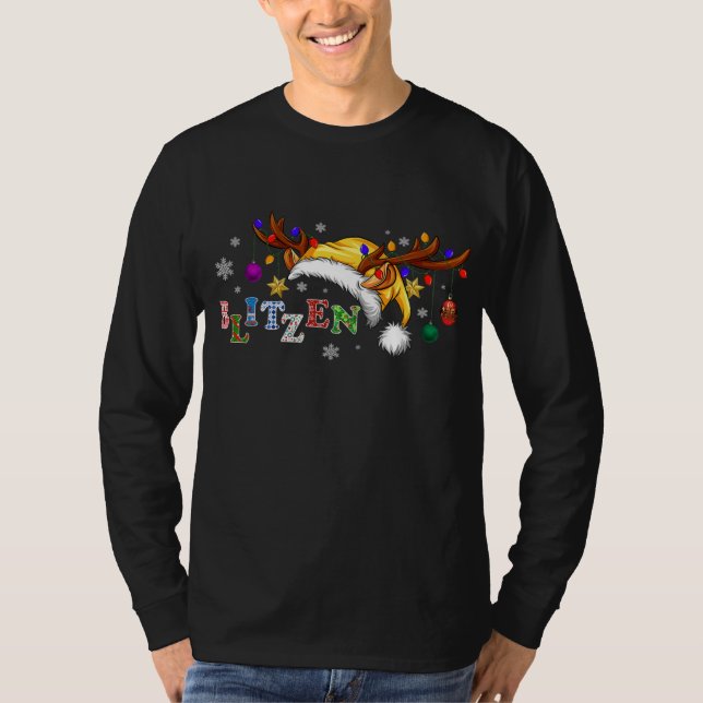 Blitzen Theme Xmas Gaminghouse reindeer Christmas T-Shirt (Front)