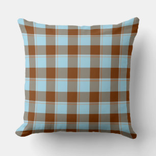 Blizzard Blue and Livid Brown Plaid Throw Pillow
