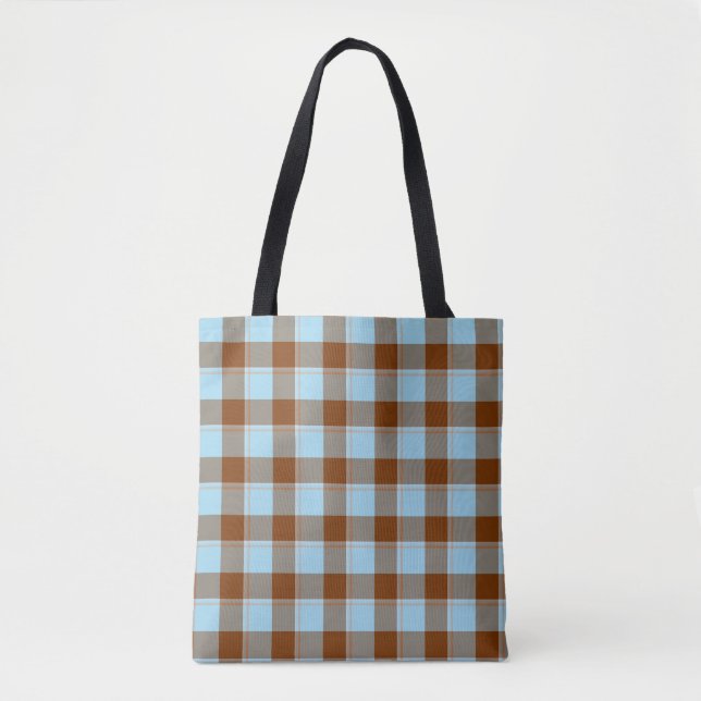 Blizzard Blue and Livid Brown Plaid Tote Bag (Front)