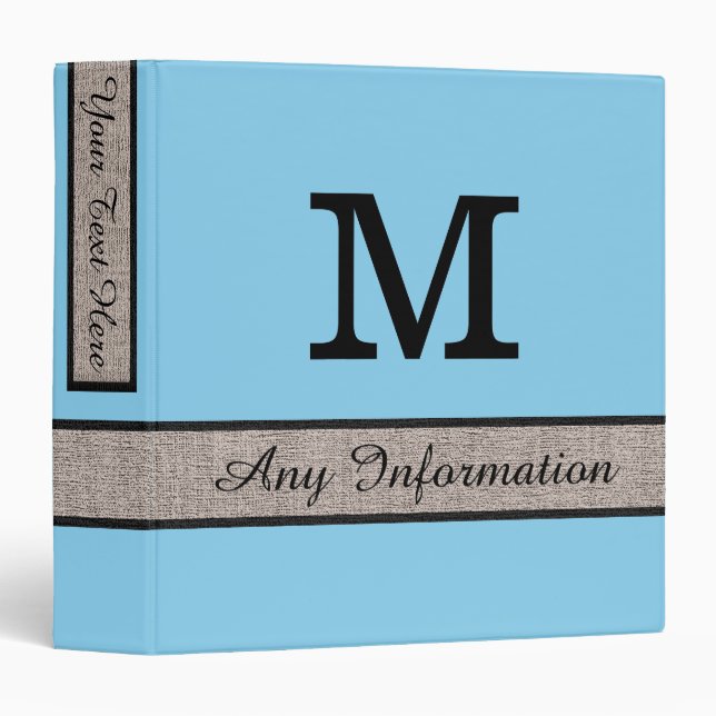 Blizzard Blue Color Burlap Look Monogram Binder (Front/Spine)