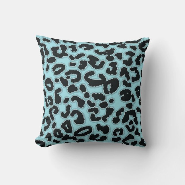 Blizzard Blue Leopard Animal Print Throw Pillow (Front)