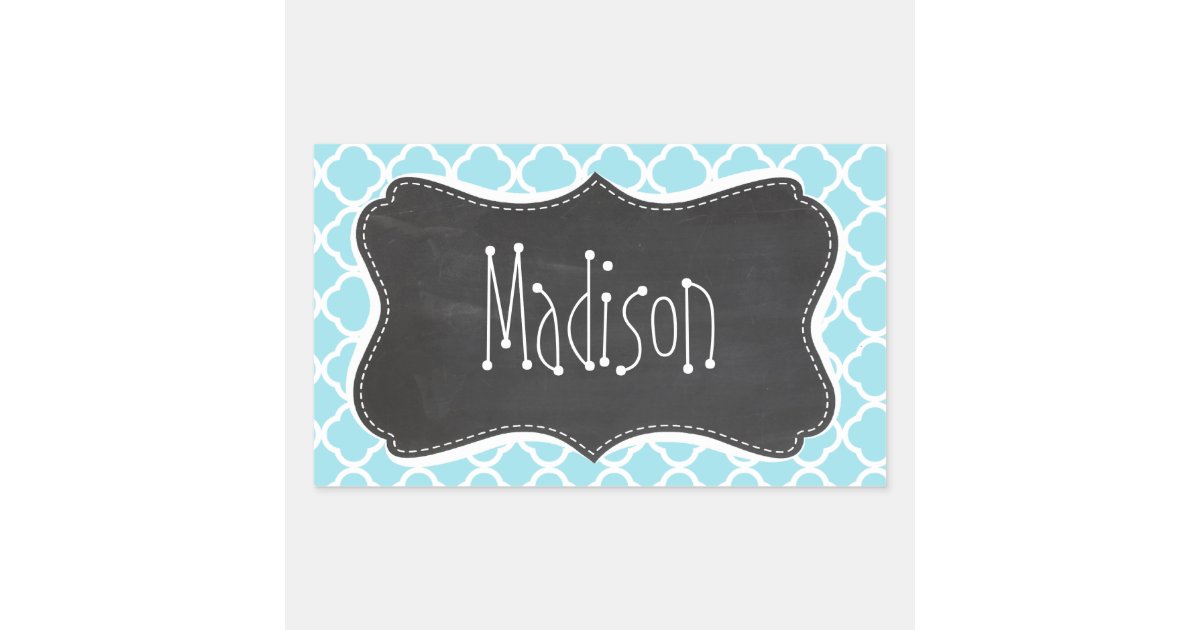 Blizzard Blue Quatrefoil; Vintage Chalkboard look Rectangular Sticker