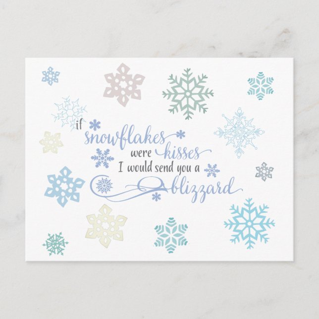 Blizzard of Snowflake Kisses Winter Holiday Postcard (Front)