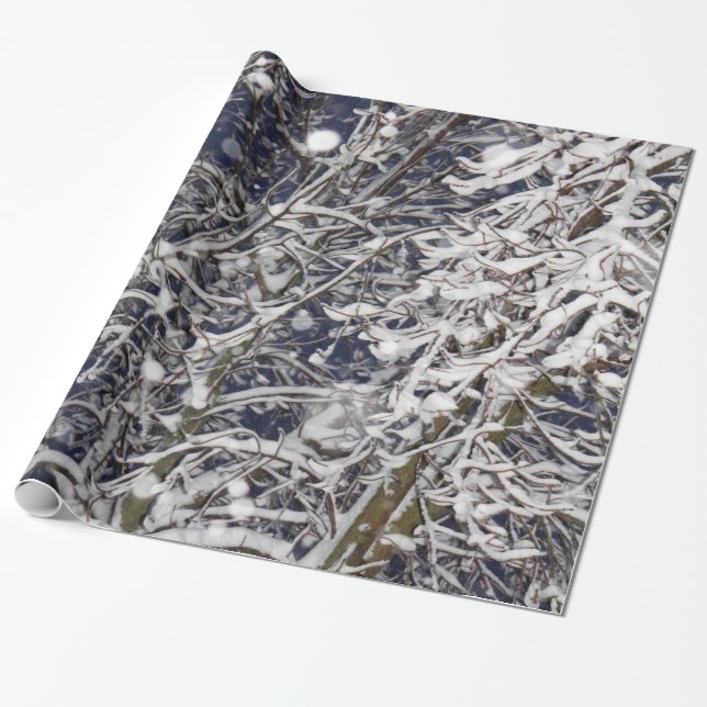 Blizzard Tree Snow Covered Branches Nature Photo Wrapping Paper (Unrolled)