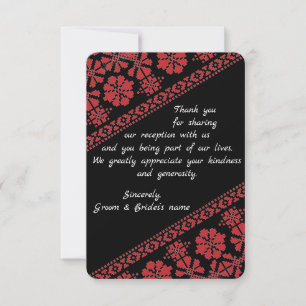 Blk and Rd Tatreez Wedding Thank You Card