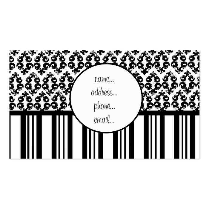 blk and wht damask stripe business card template